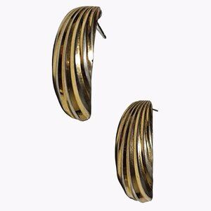 Elegant Vintage Gold Plated Chunky Croissant Hoop Earrings Textured  Jewelry